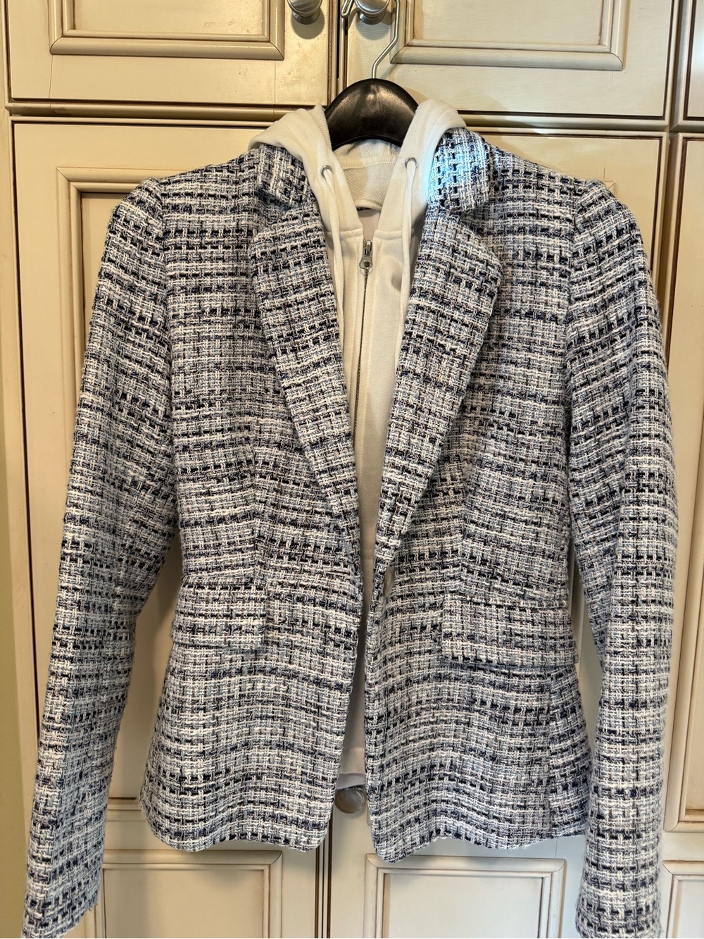 Central Park West Blue and White Tweed Blazer